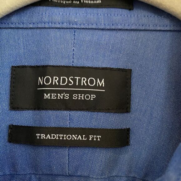 Nordstrom Mens Shop Blue Traditional Fit Non Iron Dress Shirt Sz 16 1/2 36 - Picture 4 of 13